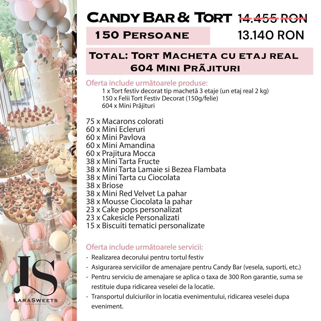 Candy Bar & Tort 150 persoane